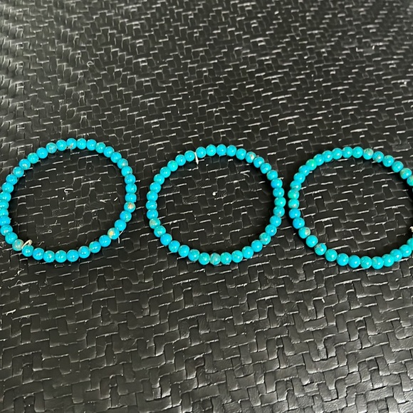 Set of three blue turquoise bangle bracelets. Slip on no stretch - Picture 2 of 4